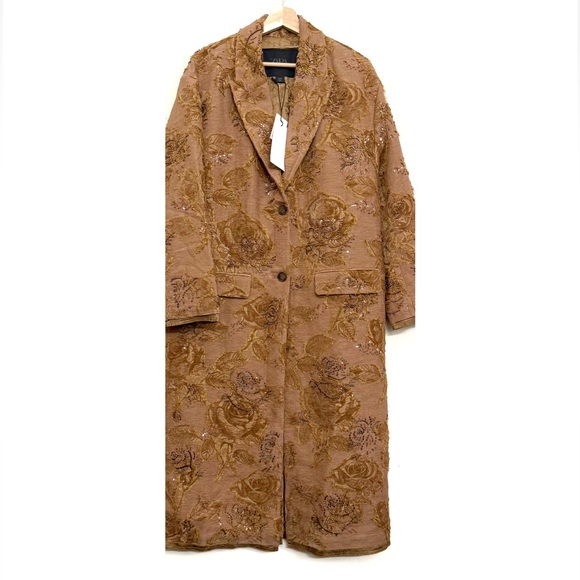 NWT Zara Limited Edition Floral Embroidered Long coat light Brown Sz M - Picture 12 of 17